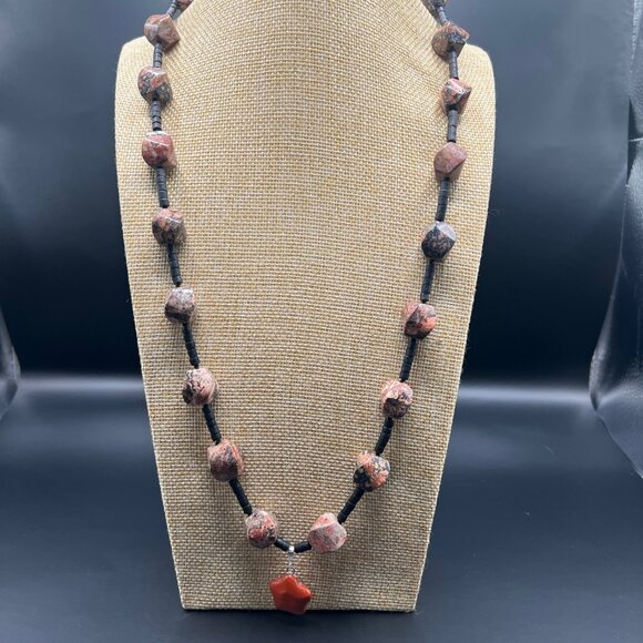 Artisan Leopard Skin and Red Jasper Pendant Necklace - Picture 1 of 7